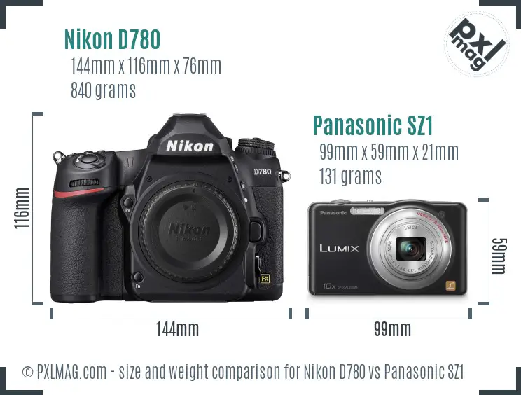 Nikon D780 vs Panasonic SZ1 size comparison