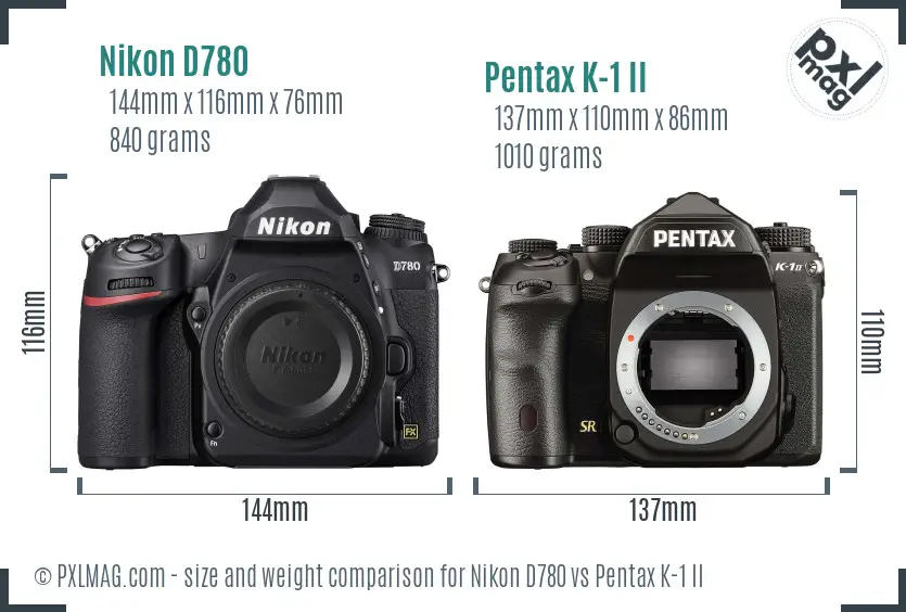 Nikon D780 vs Pentax K-1 II size comparison