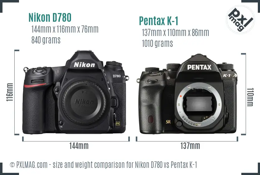 Nikon D780 vs Pentax K-1 size comparison
