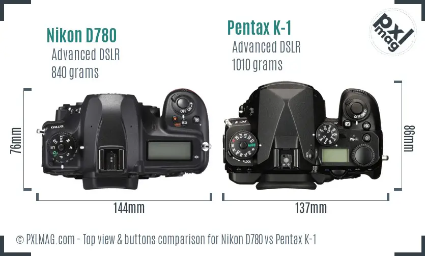 Nikon D780 vs Pentax K-1 top view buttons comparison