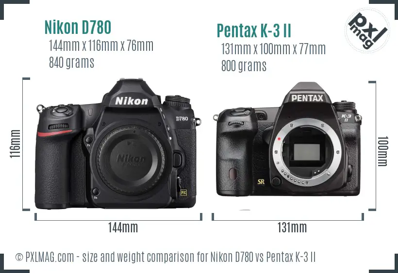 Nikon D780 vs Pentax K-3 II size comparison