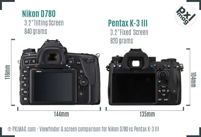 Nikon D780 vs Pentax K-3 III Screen and Viewfinder comparison