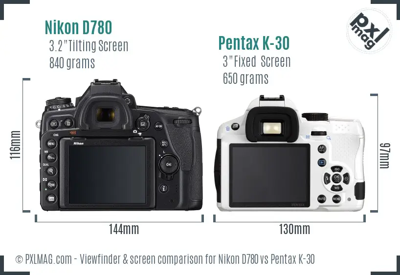 Nikon D780 vs Pentax K-30 Screen and Viewfinder comparison