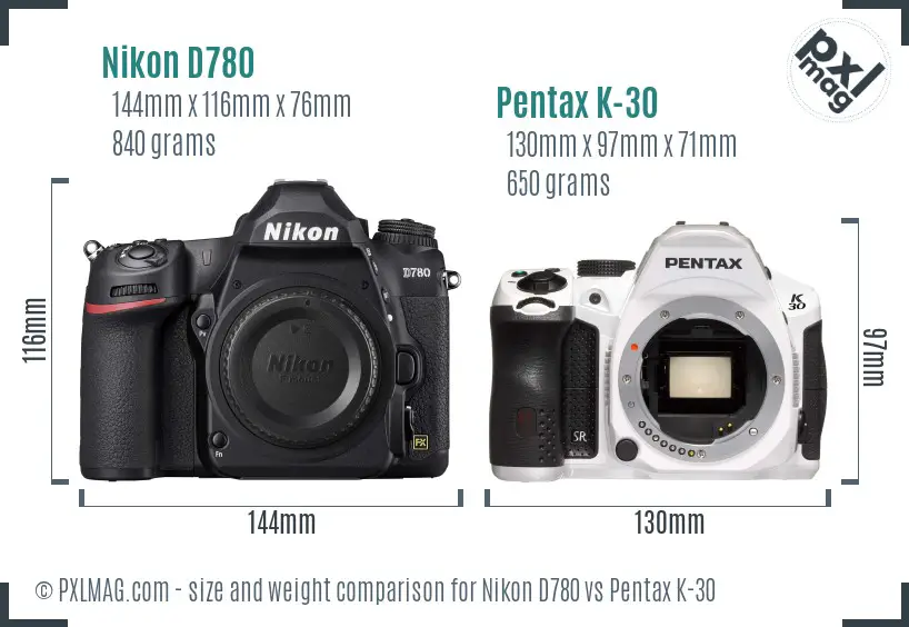 Nikon D780 vs Pentax K-30 size comparison