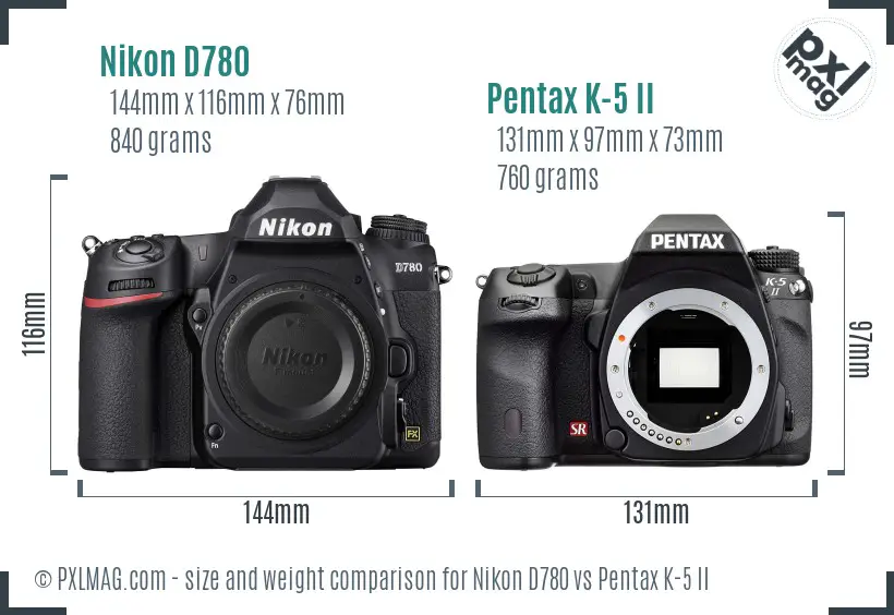 Nikon D780 vs Pentax K-5 II size comparison