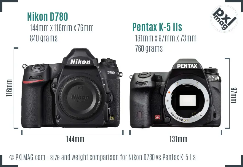 Nikon D780 vs Pentax K-5 IIs size comparison