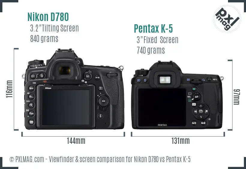 Nikon D780 vs Pentax K-5 Screen and Viewfinder comparison