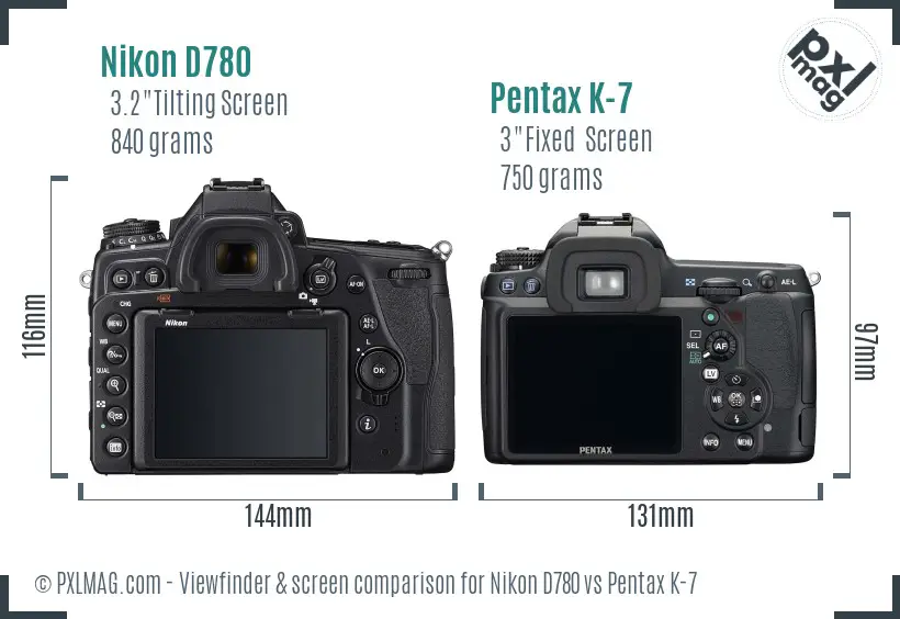 Nikon D780 vs Pentax K-7 Screen and Viewfinder comparison