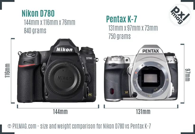 Nikon D780 vs Pentax K-7 size comparison