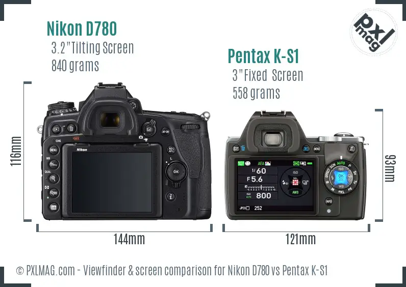 Nikon D780 vs Pentax K-S1 Screen and Viewfinder comparison