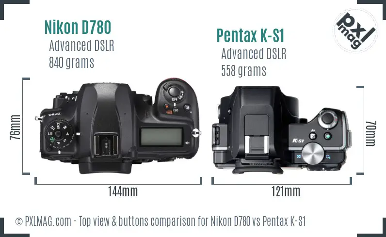 Nikon D780 vs Pentax K-S1 top view buttons comparison
