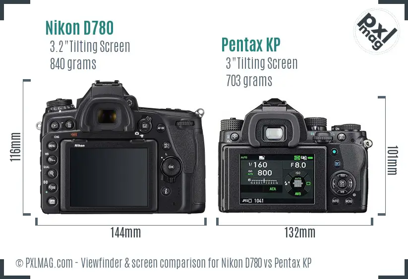 Nikon D780 vs Pentax KP Screen and Viewfinder comparison