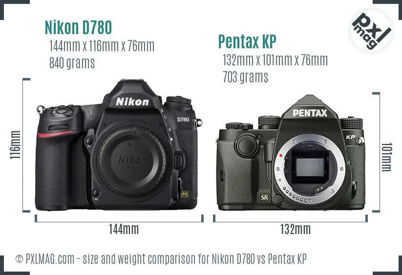 Nikon D780 vs Pentax KP size comparison