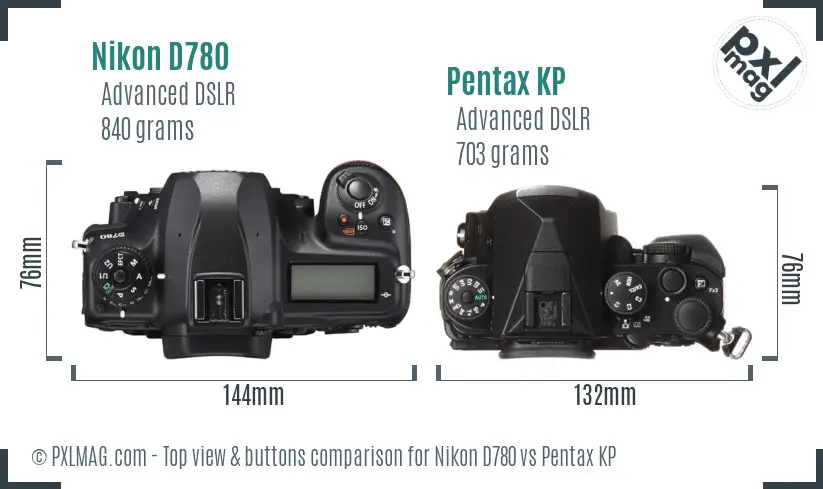 Nikon D780 vs Pentax KP top view buttons comparison