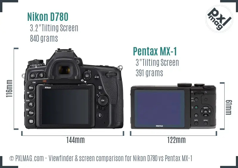 Nikon D780 vs Pentax MX-1 Screen and Viewfinder comparison