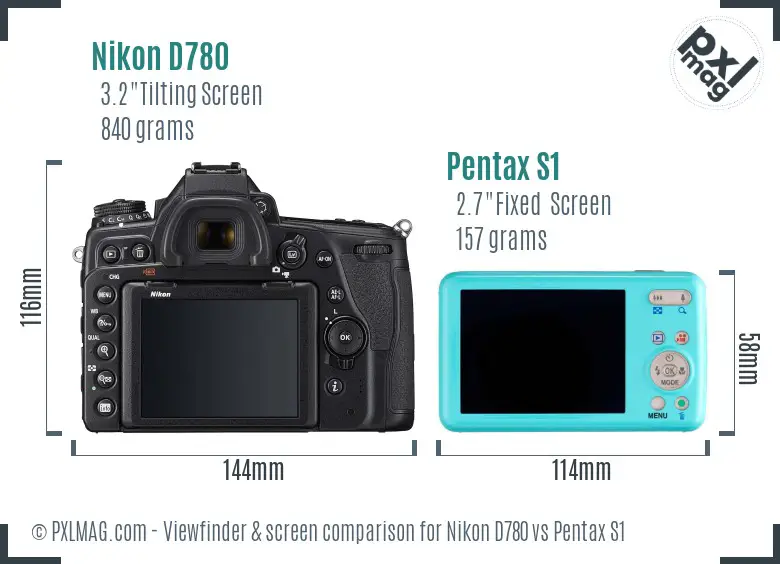 Nikon D780 vs Pentax S1 Screen and Viewfinder comparison