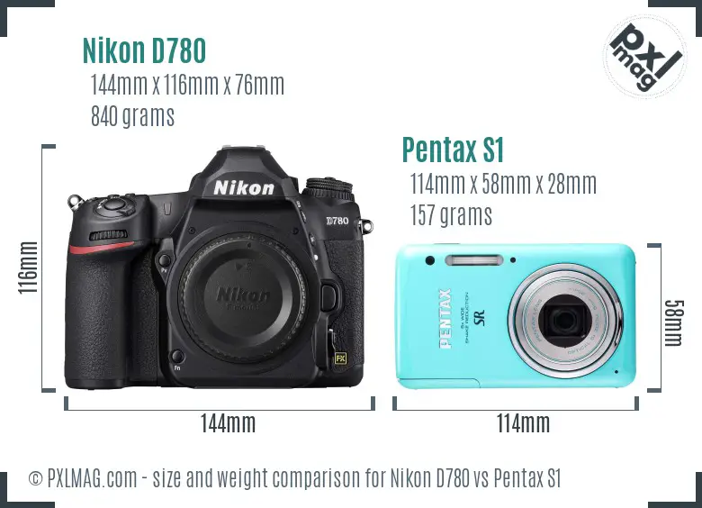 Nikon D780 vs Pentax S1 size comparison