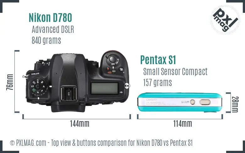Nikon D780 vs Pentax S1 top view buttons comparison