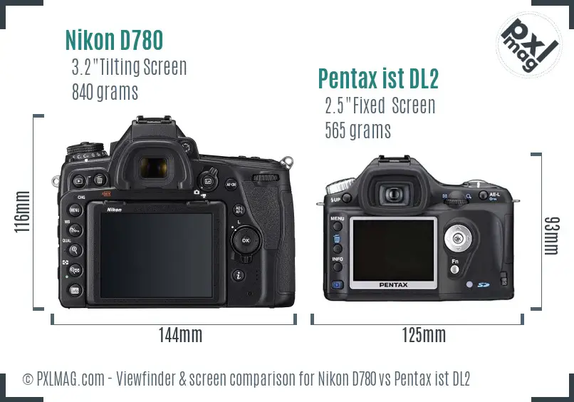 Nikon D780 vs Pentax ist DL2 Screen and Viewfinder comparison