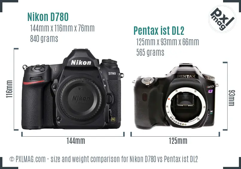 Nikon D780 vs Pentax ist DL2 size comparison