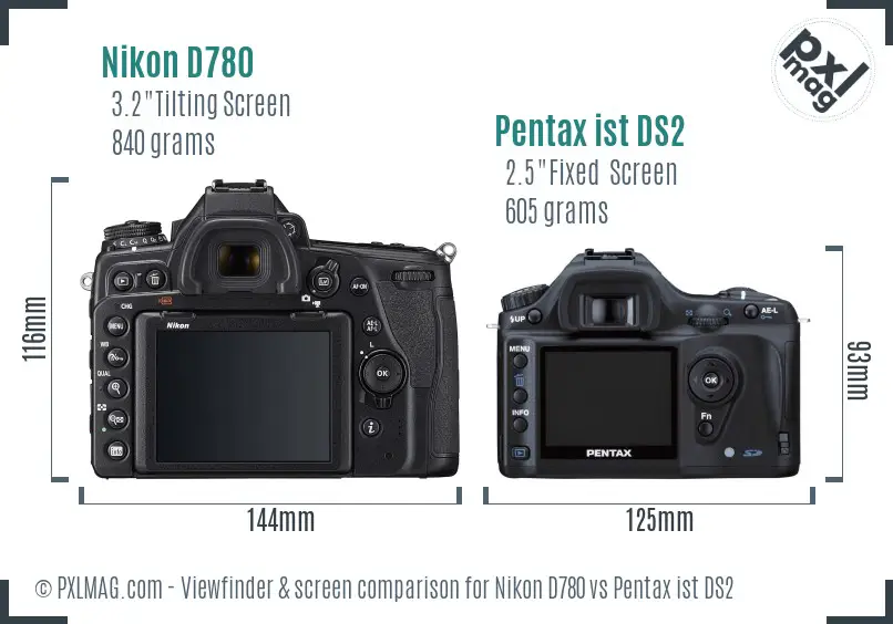 Nikon D780 vs Pentax ist DS2 Screen and Viewfinder comparison