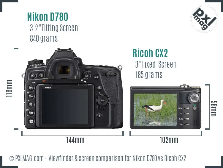 Nikon D780 vs Ricoh CX2 Screen and Viewfinder comparison