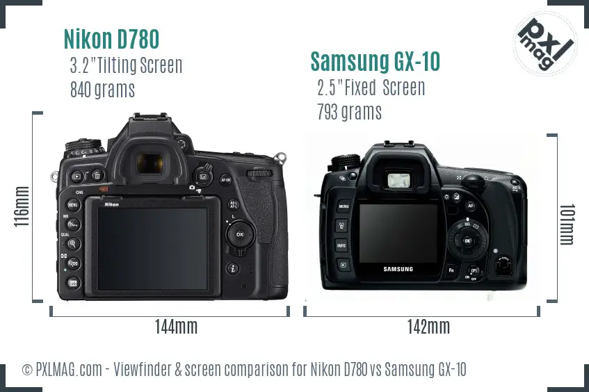 Nikon D780 vs Samsung GX-10 Screen and Viewfinder comparison