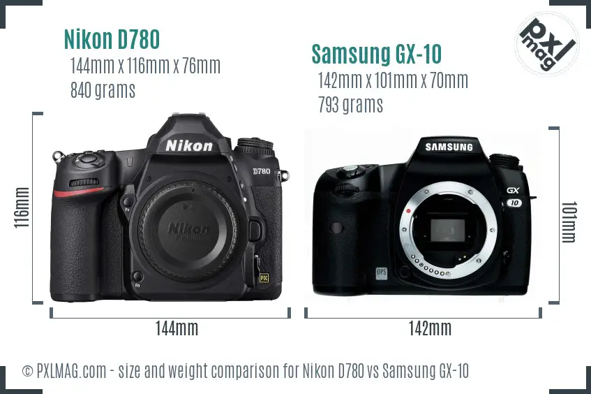Nikon D780 vs Samsung GX-10 size comparison