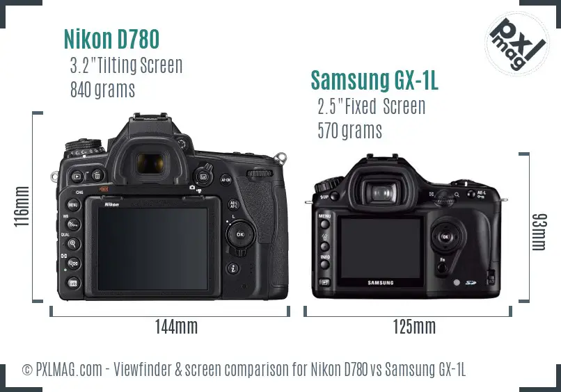 Nikon D780 vs Samsung GX-1L Screen and Viewfinder comparison