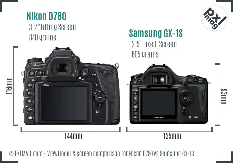 Nikon D780 vs Samsung GX-1S Screen and Viewfinder comparison