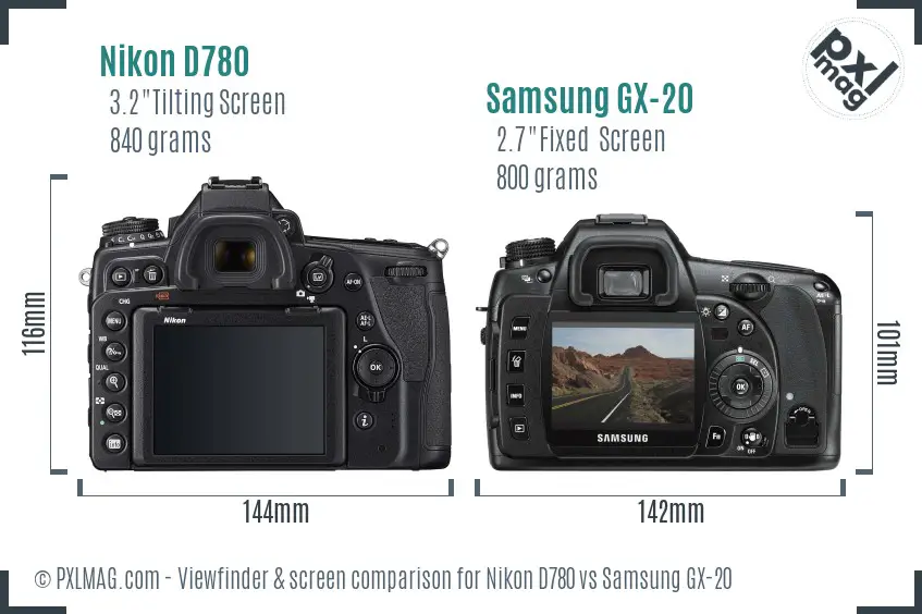 Nikon D780 vs Samsung GX-20 Screen and Viewfinder comparison