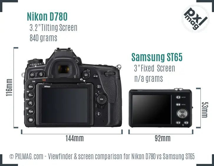 Nikon D780 vs Samsung ST65 Screen and Viewfinder comparison
