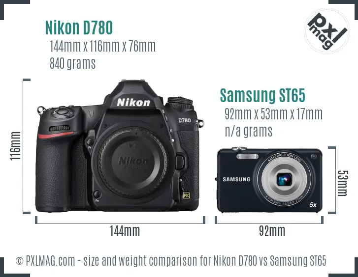 Nikon D780 vs Samsung ST65 size comparison