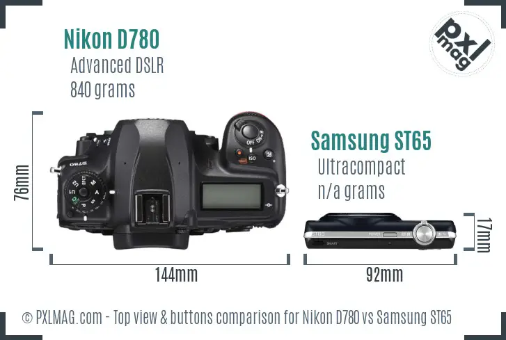 Nikon D780 vs Samsung ST65 top view buttons comparison