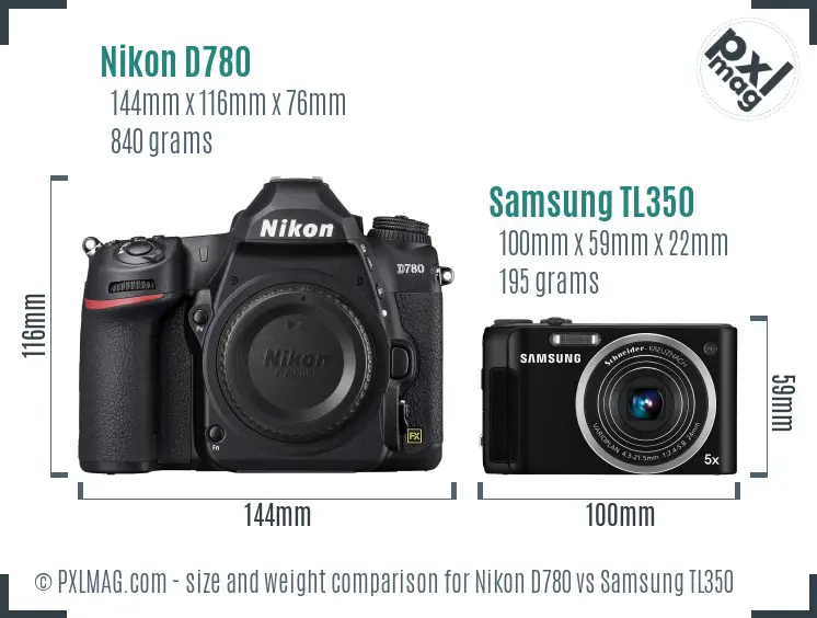 Nikon D780 vs Samsung TL350 size comparison