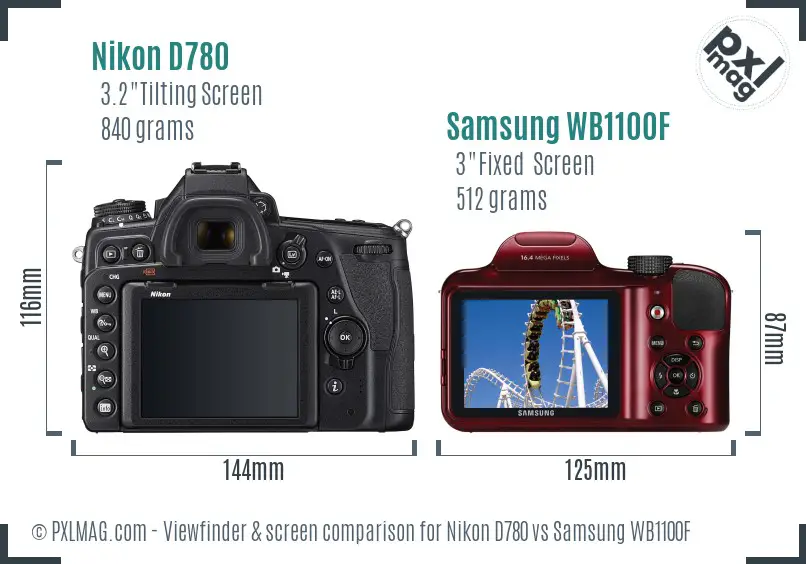 Nikon D780 vs Samsung WB1100F Screen and Viewfinder comparison
