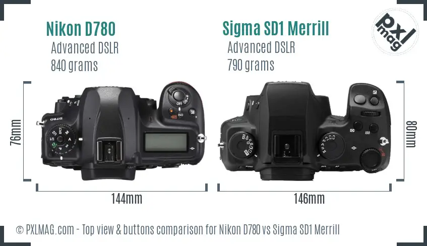 Nikon D780 vs Sigma SD1 Merrill top view buttons comparison
