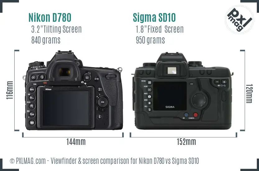 Nikon D780 vs Sigma SD10 Screen and Viewfinder comparison