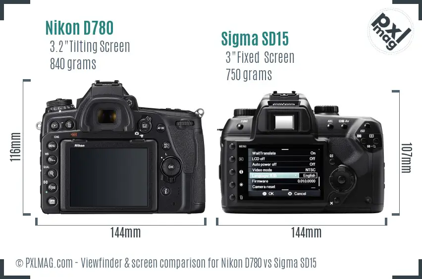 Nikon D780 vs Sigma SD15 Screen and Viewfinder comparison