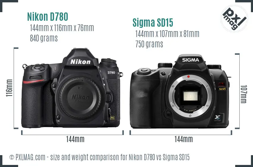 Nikon D780 vs Sigma SD15 size comparison