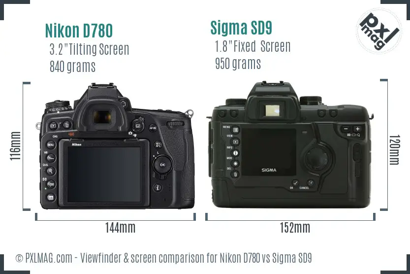 Nikon D780 vs Sigma SD9 Screen and Viewfinder comparison