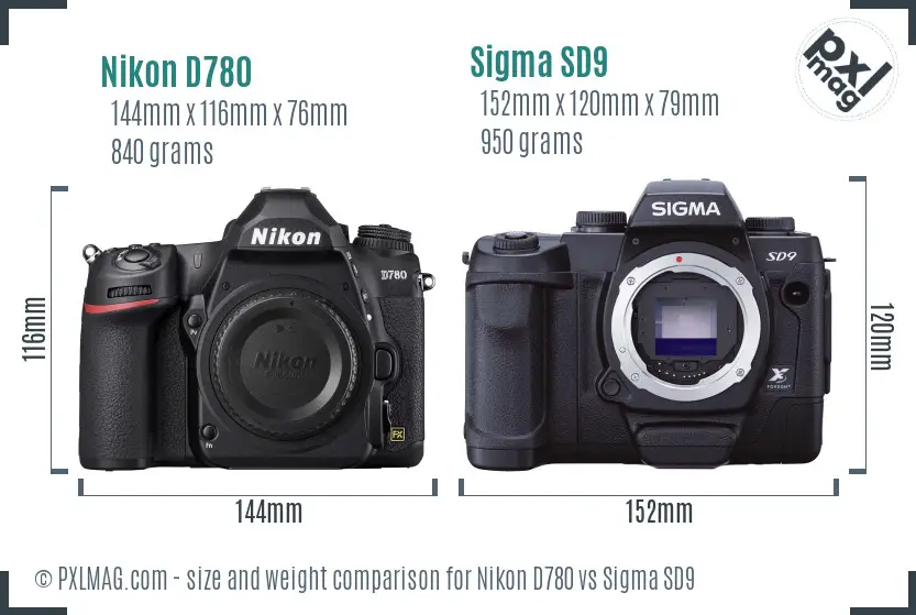 Nikon D780 vs Sigma SD9 size comparison