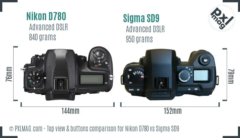 Nikon D780 vs Sigma SD9 top view buttons comparison