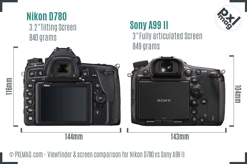 Nikon D780 vs Sony A99 II Screen and Viewfinder comparison