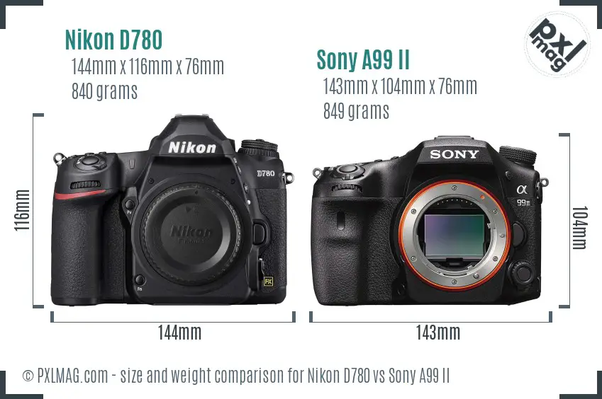 Nikon D780 vs Sony A99 II size comparison