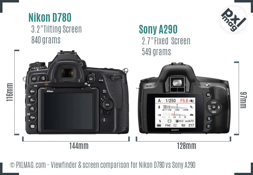 Nikon D780 vs Sony A290 Screen and Viewfinder comparison