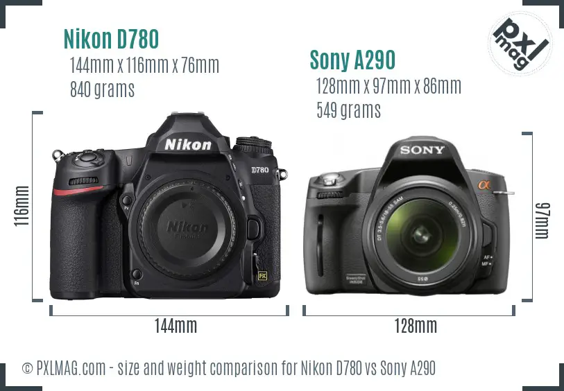 Nikon D780 vs Sony A290 size comparison
