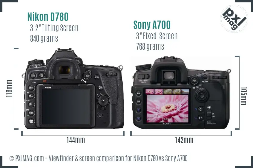 Nikon D780 vs Sony A700 Screen and Viewfinder comparison