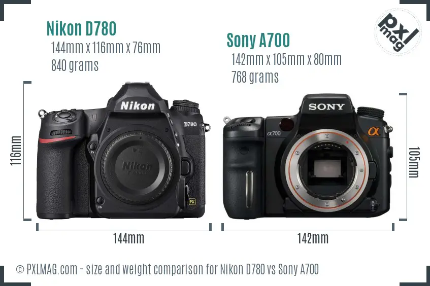 Nikon D780 vs Sony A700 size comparison