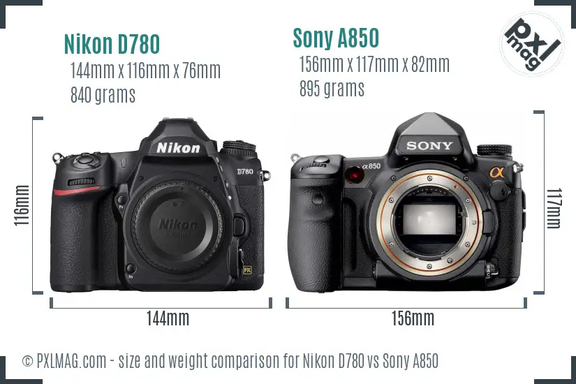 Nikon D780 vs Sony A850 size comparison